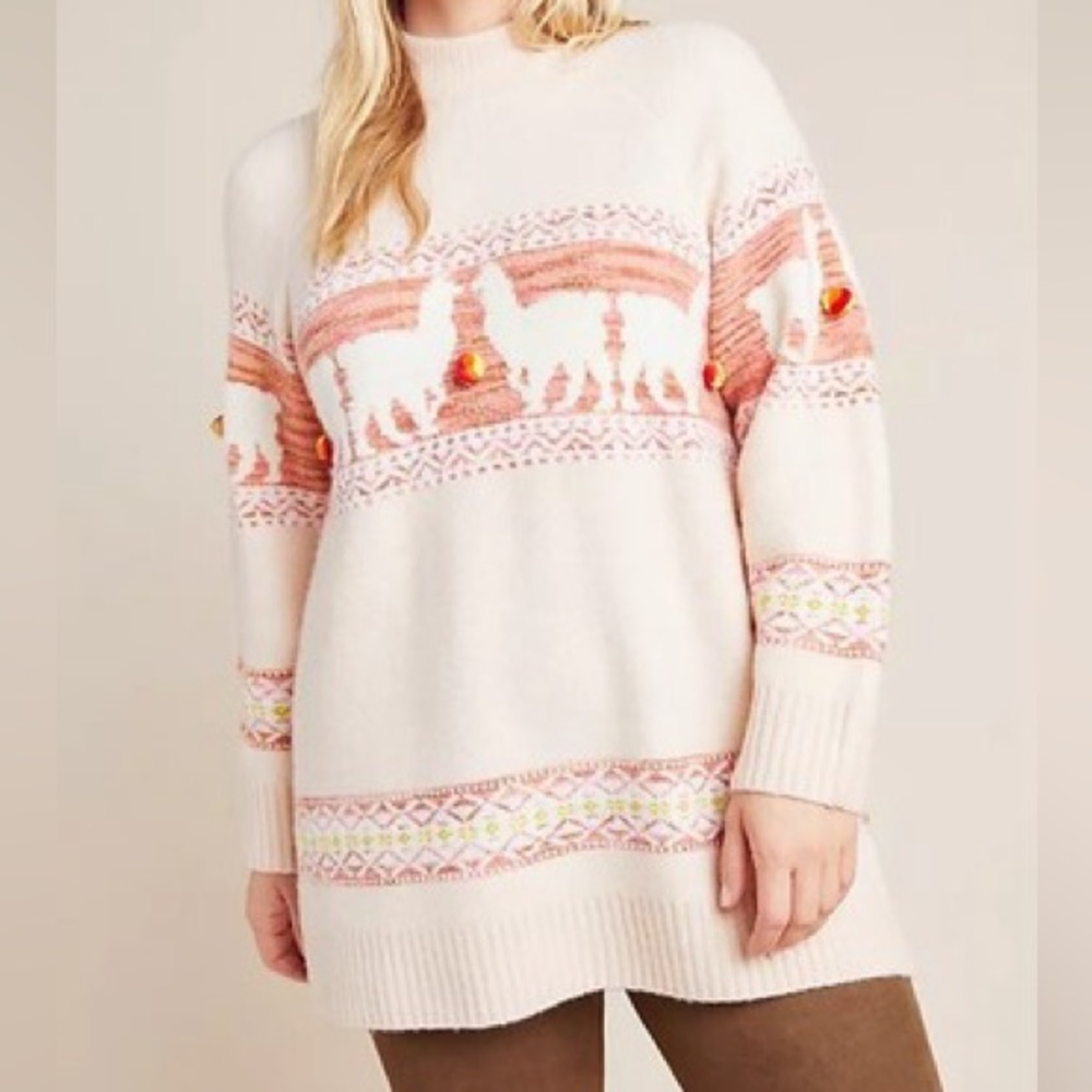 Anthropologie Aimee Alpaca Pompom Mock Neck Sweater boho